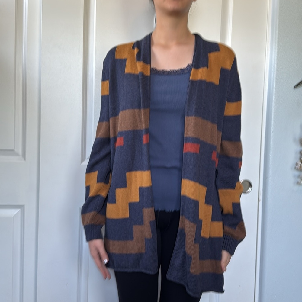Pendleton Blue Mustard Striped Wool Cardigan Drap… - image 4